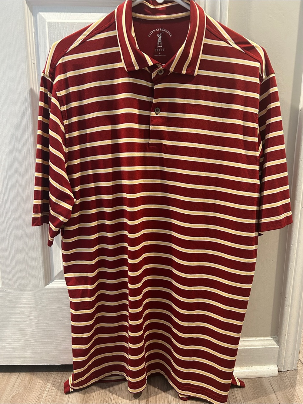 Fairway & Greene Striped Polo in Red and Cream